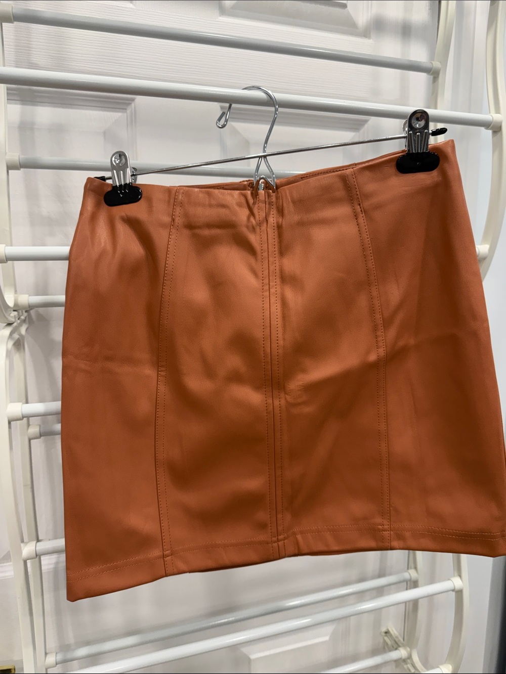Faux Leather Mini Skirt in Rust Orange